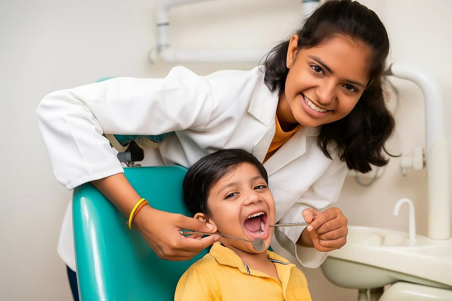 Dental professional with child patient