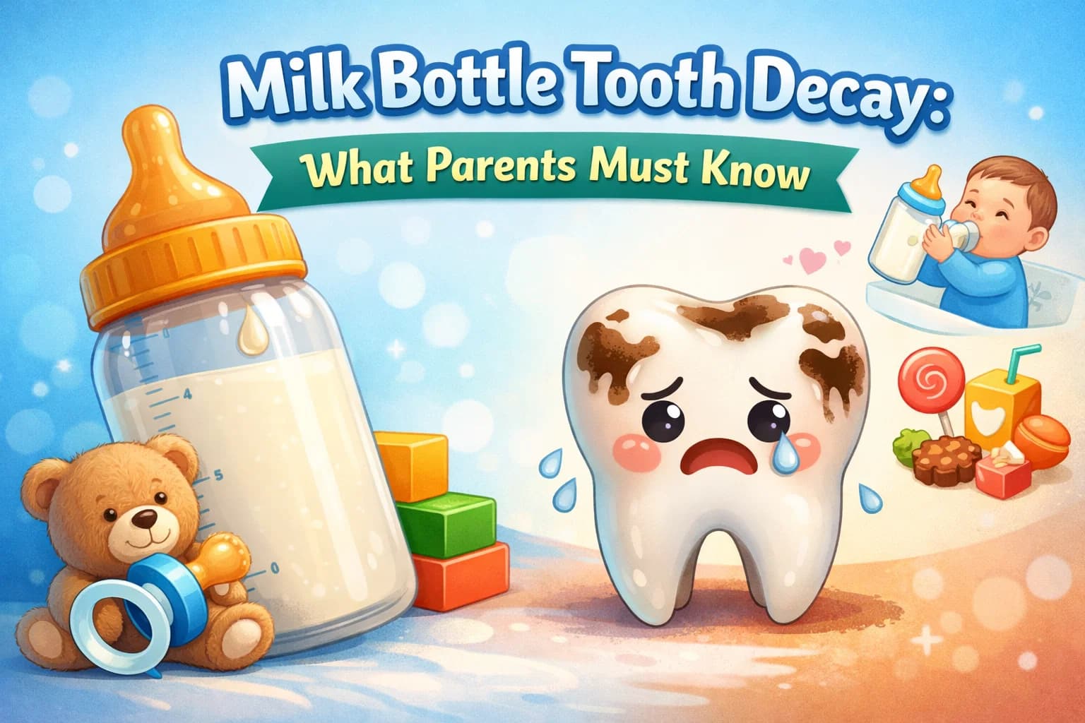 Milk bottle tooth decay prevention guide by Dr. Nikita Sharma, pediatric dentist in Ajmer