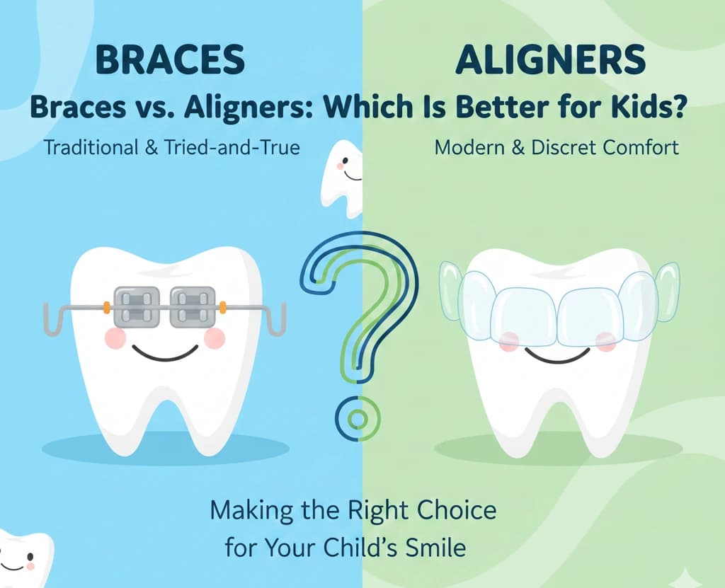 Dr. Nikita Sharma in Ajmer compares traditional braces and clear aligners on a model